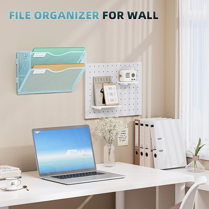 Marbrasse Wall File Holder 2-Tier Hanging Wall File Organizer, Mesh Mail Holder - Image 6
