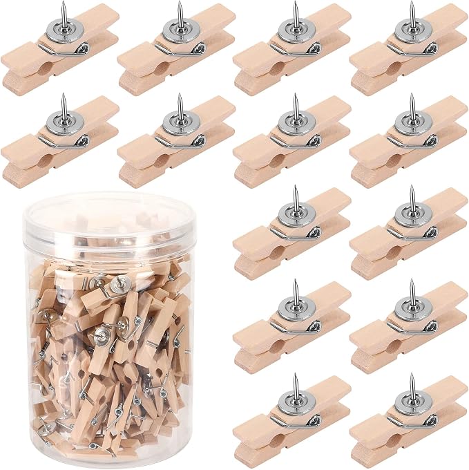 SANNIX 100Pcs Wooden Push Pin Clips, Decorative Clips by SANNIX