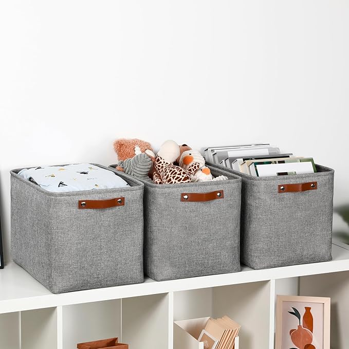 DULLEMELO Large Storage Baskets, 3 Pack Foldable Storage Baskets Bins for Colthes Organizer, Fabric Storage Organizer Baskets for Shelves Closet Nursery Toy Storage(Gray)-DeskLoop Office