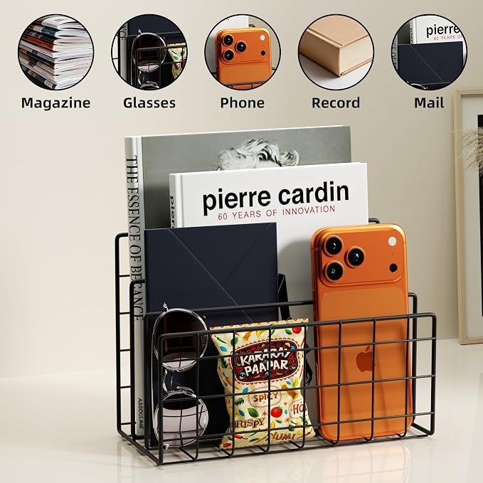 3-Slot Metal Mesh Desk Mail Organizer, Letter Sorter File Holder - Image 2