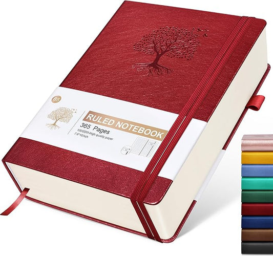 Lined Journal Notebook, 365 Pages B5 Large Journals for Writing College Ruled Notebook, Hardcover Leather Journal for Women Men, Daily Notebook for Work, Note Taking, 100Gsm Paper (7.6'' X 10'' Wine)-DeskLoop Office