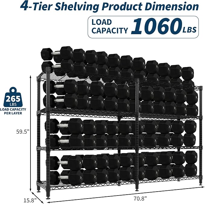 MilleLoom Metal Storage Shelves 4-Tiers, Adjustable Standing Wire Rack Shelf - Image 3