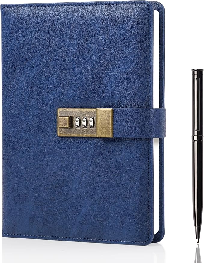 WEMATE Diary with Lock, A5 PU Leather Journal with Lock 240 Pages, Vintage by WEMATE