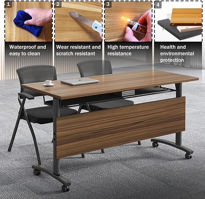 Folding Conference Table, Foldable Office Conference Room Tables, Rolling - Image 6