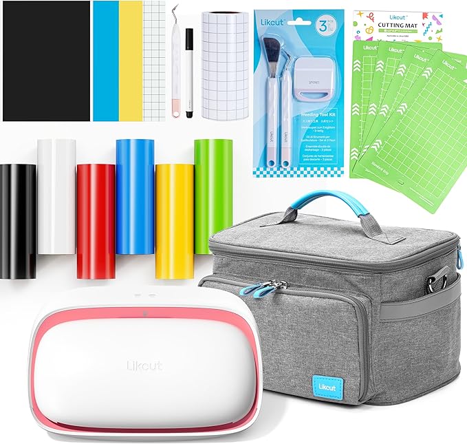 Likcut Vinyl Cutter Machine Creator Bundle with Carrying Case & Accessories, User-Friendly Sticker Maker Set, Portable Vinyl Printer for Sticker Joy Craft & Home Decor, School Project-DeskLoop Office