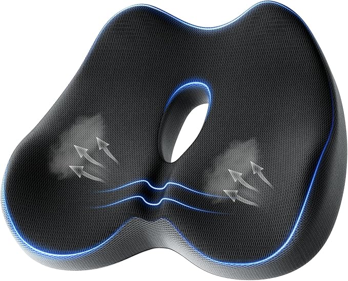 Benazcap Memory Foam Office Chair Cushion, Ergonomic Seat Cushion for Sciatica & Tailbone Pain Relief for Long Sitting for Gaming Chair and Car Seat- Black&Gray-DeskLoop Office