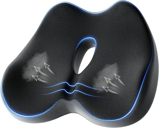 Benazcap Memory Foam Office Chair Cushion, Ergonomic Seat Cushion for Sciatica & Tailbone Pain Relief for Long Sitting for Gaming Chair and Car Seat- Black&Gray-DeskLoop Office