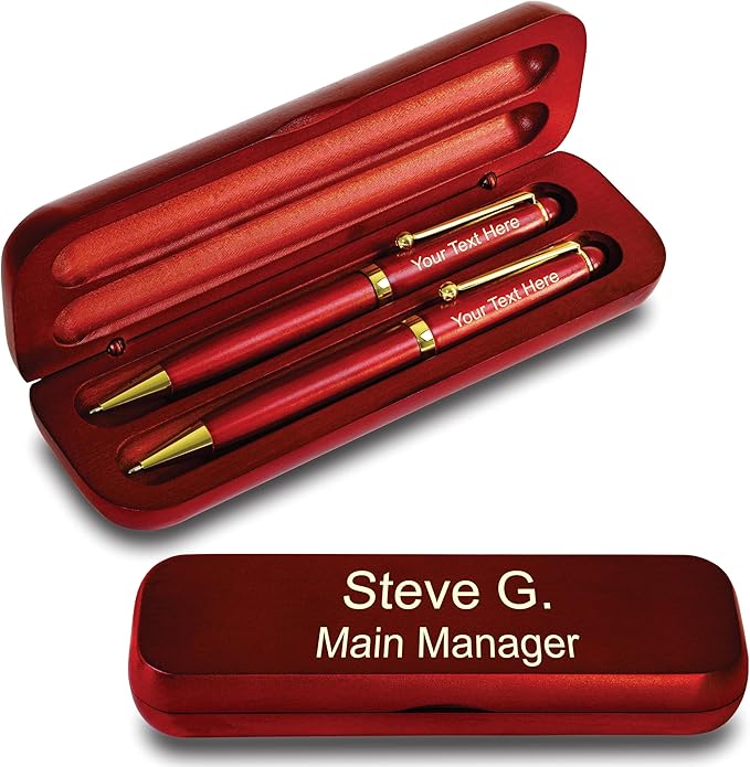 Customized Cherrywood Double Ballpoint Pen Set with Name (MADE IN USA), with Wooden Gift Box, Personalized Gift for Men and Women (BallPoint CherryWood Set)-DeskLoop Office