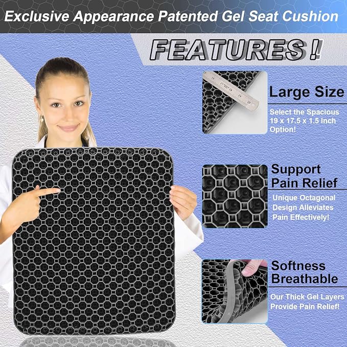 Seat Cushion, Gel Seat Cushion for Long Sitting– Back, Tailbone Pain Relief Pad - Image 3