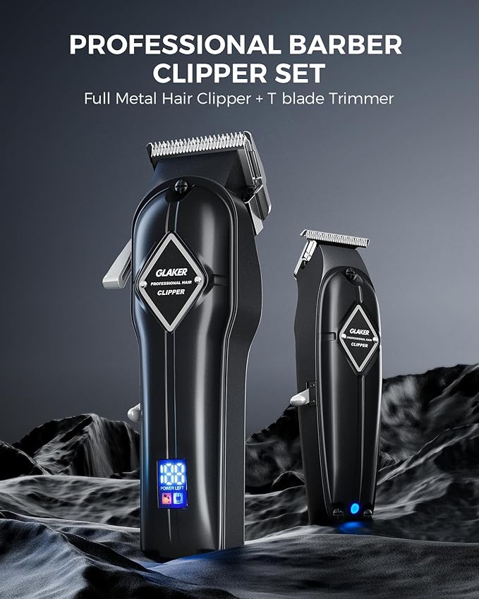 GLAKER Hair Clippers for Men Professional - Cordless Clippers and Trimmers Set, Complete Barber Kit for Hair Trimming & Beard Grooming, Mens Haircutting Kits for Blending & Fade Cuts (Black)-DeskLoop Office