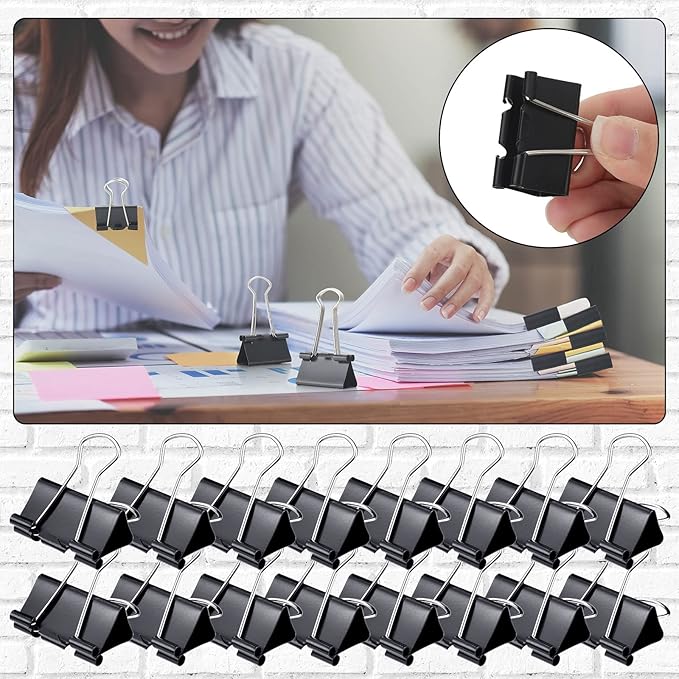 Yexiya 600 Pcs Medium Binder Clips Paper Clips Office Supplies Paper Clamps for Teachers Students School Office Business Paperwork Supplies (Black, 1.25 Inch)-DeskLoop Office