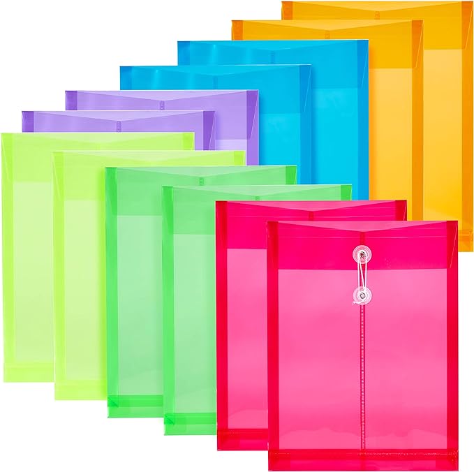 12 Pack Assorted Colors Plastic Envelopes Poly Envelope Expandable File by JIZISO