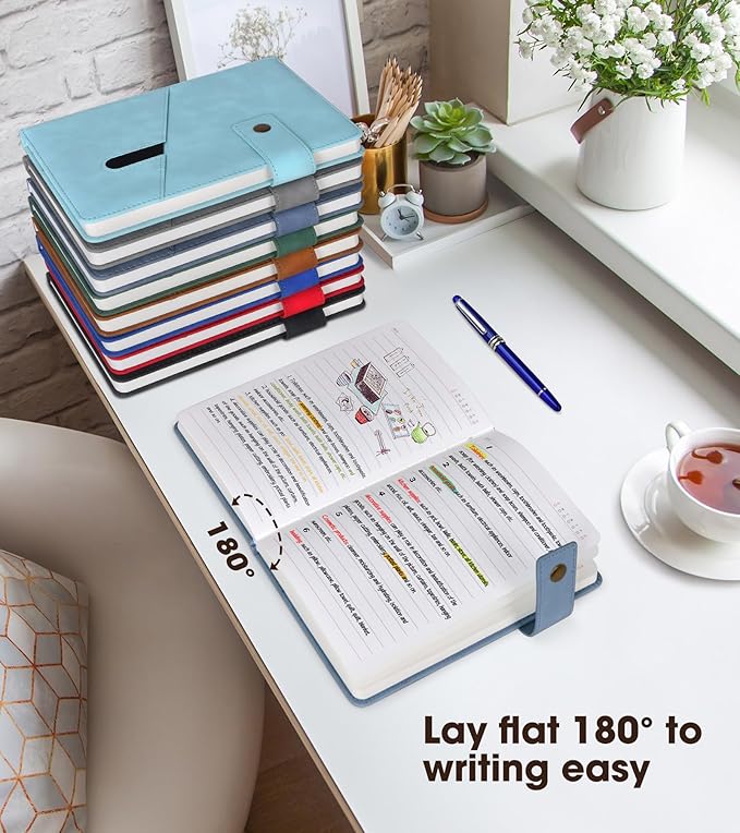 A5 Lined Leather Journal Notebook,Hardcover Journal Set with Pen and Gift Box,100Pages 100gsm Thick Ruled Paper Daily Diary for Men Women School,Travel,Business,Work,Writing 5.9" X 8.4"-DeskLoop Office