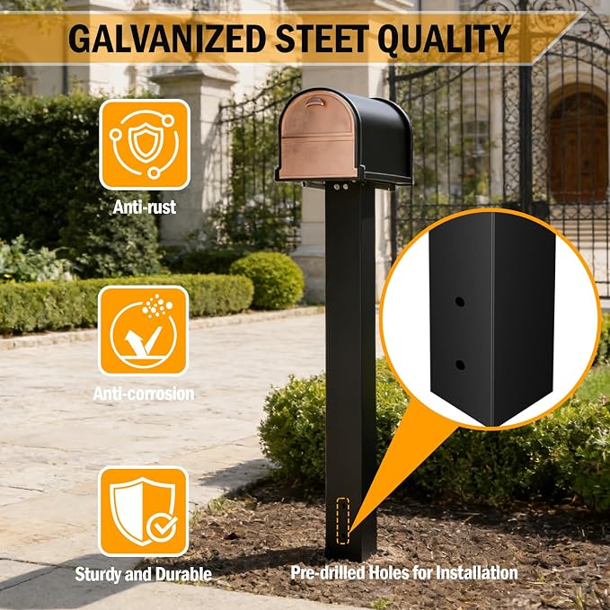 43x4x4 Black Metal Mailbox Post - Image 5
