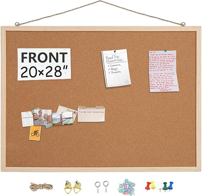 20” x 28” Cork Boards for Walls with Wooden Frame 1pack, Whiteboard and Cork Board Combo Double Sided Office Board for Wall Organizer, Bulletins Board Hanging Pin Board for School Home Office-DeskLoop Office