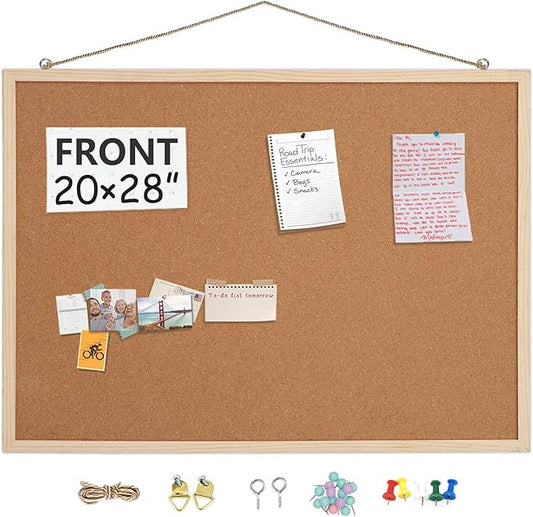 20” x 28” Cork Boards for Walls with Wooden Frame 1pack, Whiteboard and Cork Board Combo Double Sided Office Board for Wall Organizer, Bulletins Board Hanging Pin Board for School Home Office-DeskLoop Office