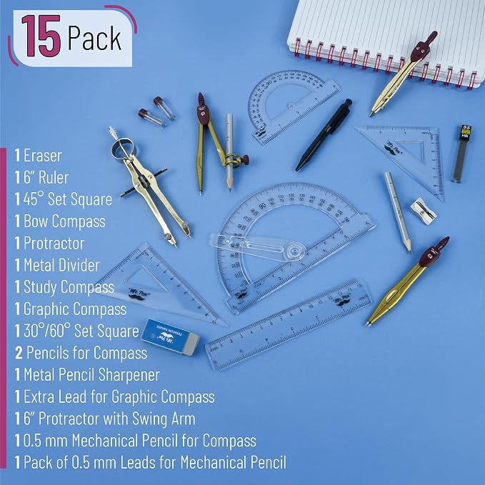 Mr. Pen- Geometry Set, 6 Inch Swing Arm Protractor, Divider | Set Squares - Image 2