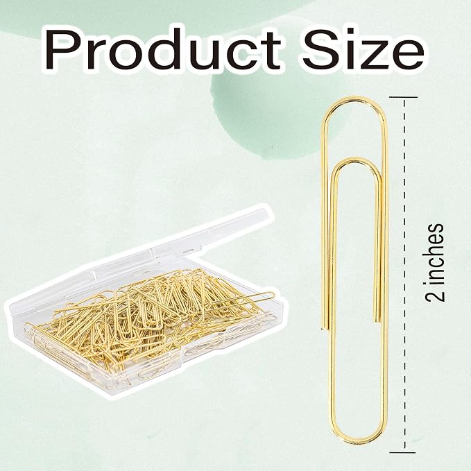 100pcs Gold Paper Clips, Large Paper Clip 2 Inch Jumbo Paperclips, Smooth Heavy - Image 2