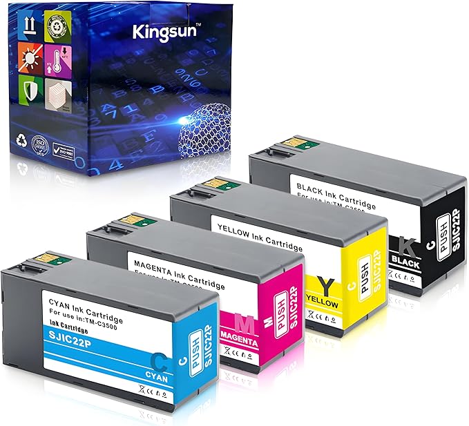 SJIC22P Pigment Ink Cartridge Kit Remanufactured Replacement for Colorworks TM-C3500 TM-C3510 TM-C3520 (C33S020577, C33S020581, C33S020582, C33S020583)-DeskLoop Office