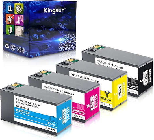 SJIC22P Pigment Ink Cartridge Kit Remanufactured Replacement for Colorworks TM-C3500 TM-C3510 TM-C3520 (C33S020577, C33S020581, C33S020582, C33S020583)-DeskLoop Office