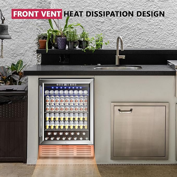 24 Inch Beverage Refrigerator, Beverage Cooler 180 Can Built-in Design, Under Counter Beer Fridge with Glass Door for Soda, Wine, Water - For Kitchen, Office or Bar-DeskLoop Office