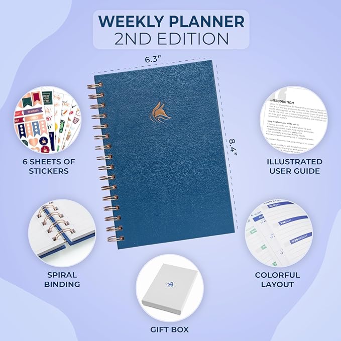 Clever Fox Planner 2nd Edition Spiral – Colorful Weekly & Monthly Goal Planner, Time Management & Productivity Organizer, Undated (Mystic Blue)-DeskLoop Office