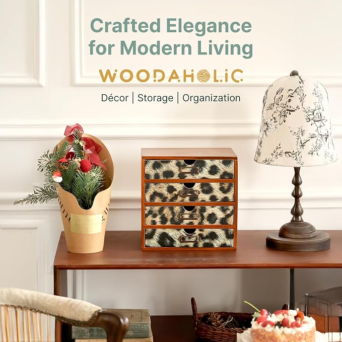 Classic Leopard Print Wooden Desk Organizer - Image 8