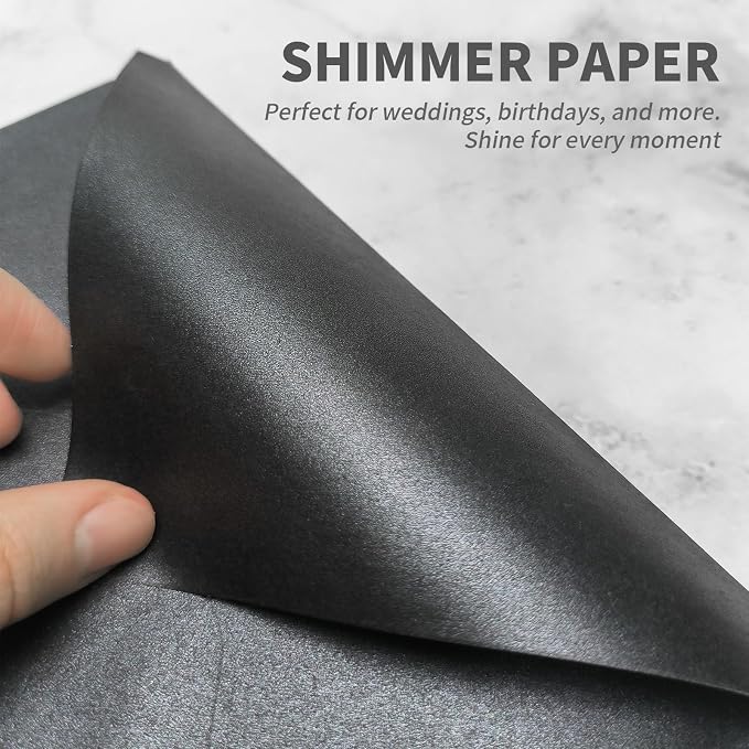 YINUOYOUJIA 50 PCS Pearl Black Envelopes A7, 5 x 7 Black Shimmer Envelopes - Image 4