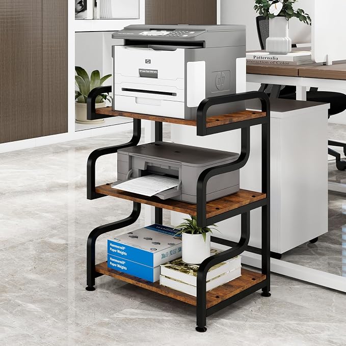 Natwind Stylish 3 Tier Printer Stand, Office Desk Side Storage Shelf, Retro | - Image 8