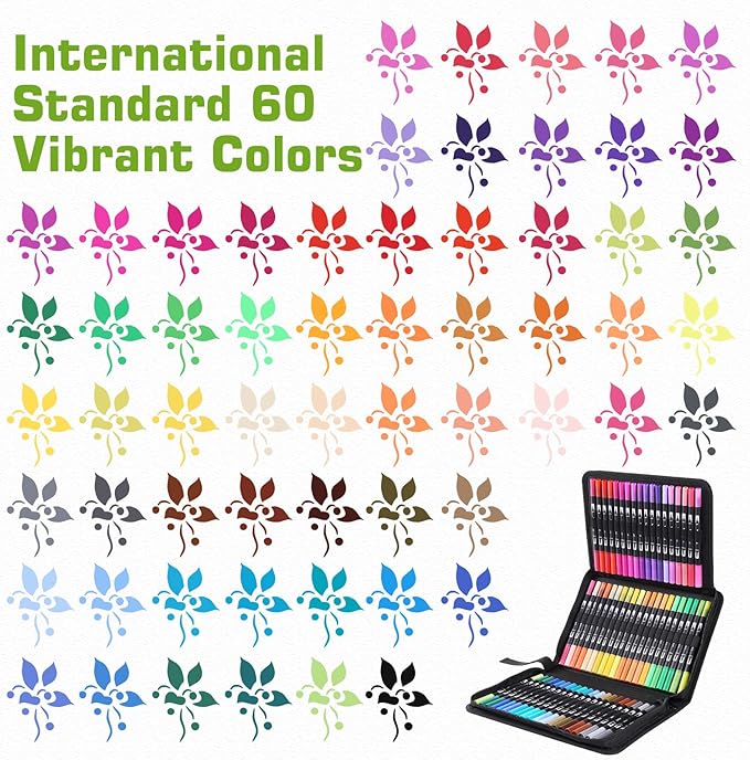 nauets 60 Colors Brush & Fine Dual Tip Watercolor Markers Set for Kids Adults Coloring Books No Bleeding Paint Pens For Drawing Note taking Planner Calligraphy Journaling Card Making Art Supplies-DeskLoop Office