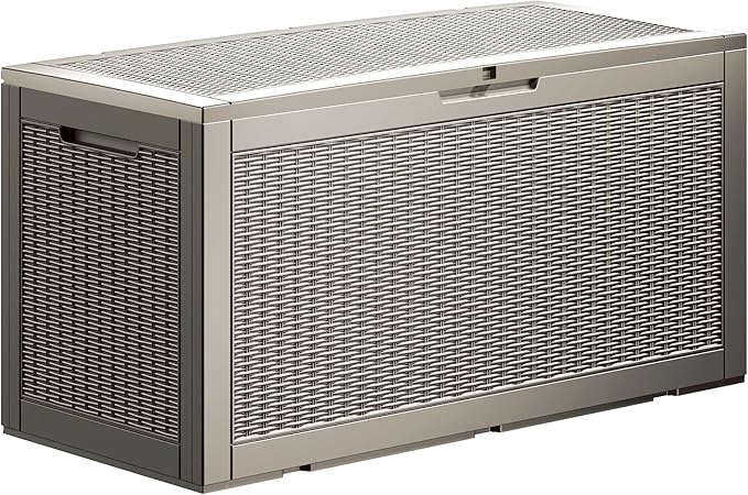 100 Gallon Lockable Resin Deck Box, Waterproof & UV-Resistant Outdoor Storage Box for Outdoor Cushion Storage, Garden Tools & Pool Accessories Storage, Gray-DeskLoop Office