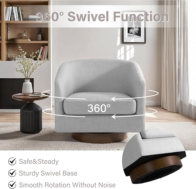 UIXE Swivel Accent Chairs Set of 2, Fabric Upholstered Barrel Chair for Living Room, Comfy Round Armchair Single Sofa Bedroom Reading Seat - 31" W, Light Gray-DeskLoop Office
