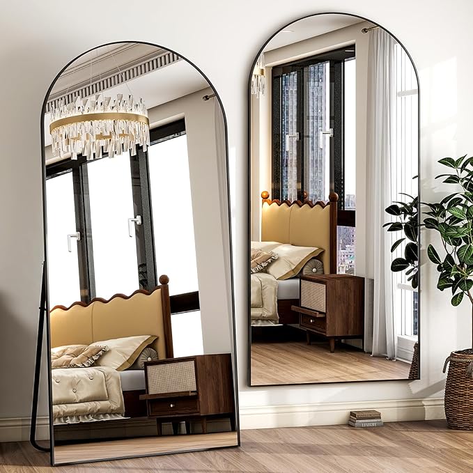 HARRITPURE 78" x 35" Arched Full-Length Mirror - Black Oversized Floor Mirror Free Standing Aluminum Frame Full Body Mirrors for Bedroom Cloakroom-DeskLoop Office