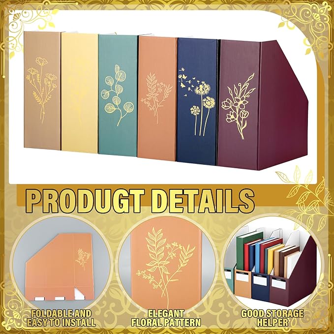 6 Set Floral Cardboard Magazine Holders Set Classroom File Folders Organizer - Image 4
