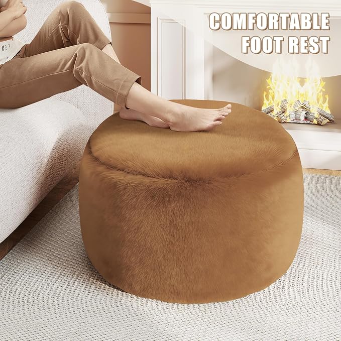 Gericco Round Pouf Ottoman Foot Rest, 29 X 18Inch Floor Poufs Footstool - Image 4