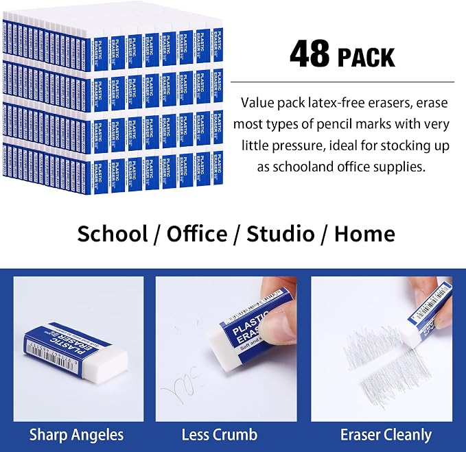 Yeaqee 48 Pcs White Pencil Erasers Bulk Soft Art Erasers School Pencil Erasers - Image 3