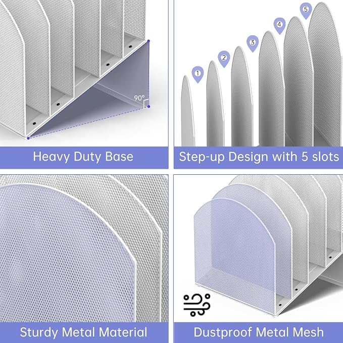 File Organizer for Desk, 5-Section Mesh Mail Holder, mail organizer and folder - Image 4