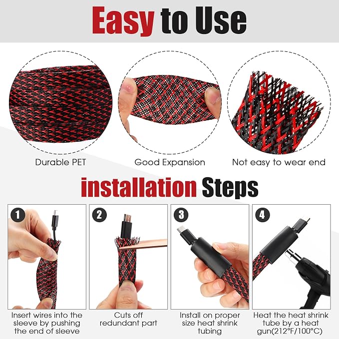 Tatuo 151 ft Expandable Braided Cable Sleeve Multi Size Braided Wire Sleeve - Image 3