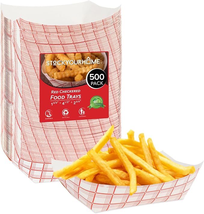500 Pack 2 Lb Disposable Red & White Checkered Paper Trays, Eco Friendly by StockYourHome