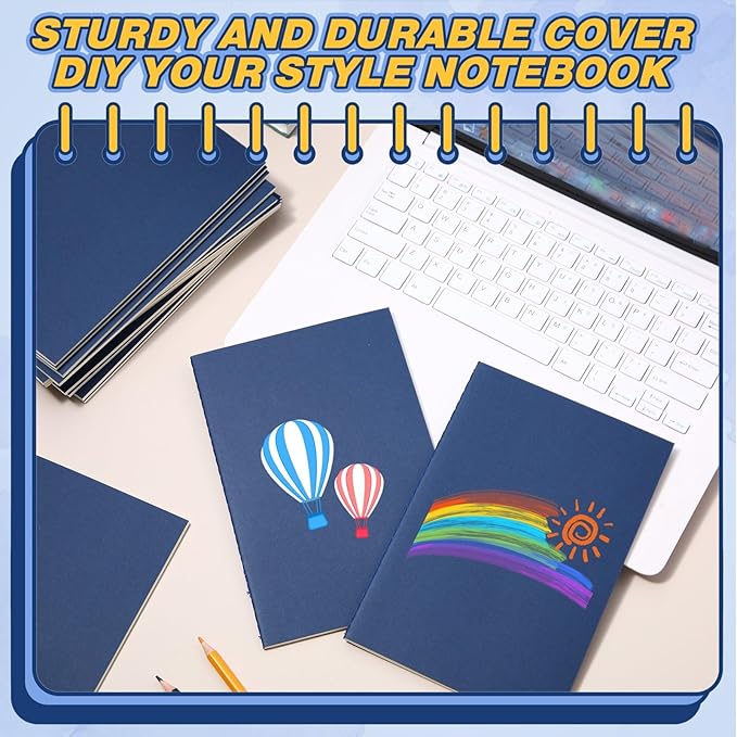 100 Pcs Kraft Notebook Journals 5.5 Inch x 8.3 Inch A5 Softcover Notebooks Bulk for Writing Sketch Office Notepad with 60 Pages 30 Sheets (Multicolor,Lined)(Navy Blue,Lined)-DeskLoop Office