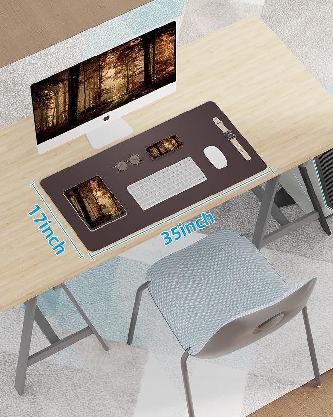 Leather Desk Pad Blotter, Mouse Pad, Office Desk Mat, Non-Slip PU Leather Desk - Image 7