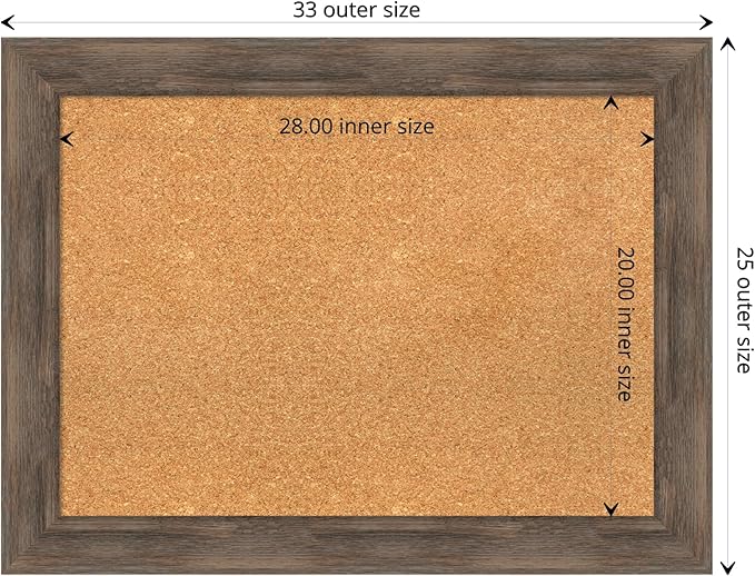 Amanti Art Natural Cork Board for Wall, 25x33 Vision Board with Brown Wood Frame, Medium Corkboard Office Decor for Home Organization, Rustic Farmhouse Corkboard Pinboard to display items for home-DeskLoop Office