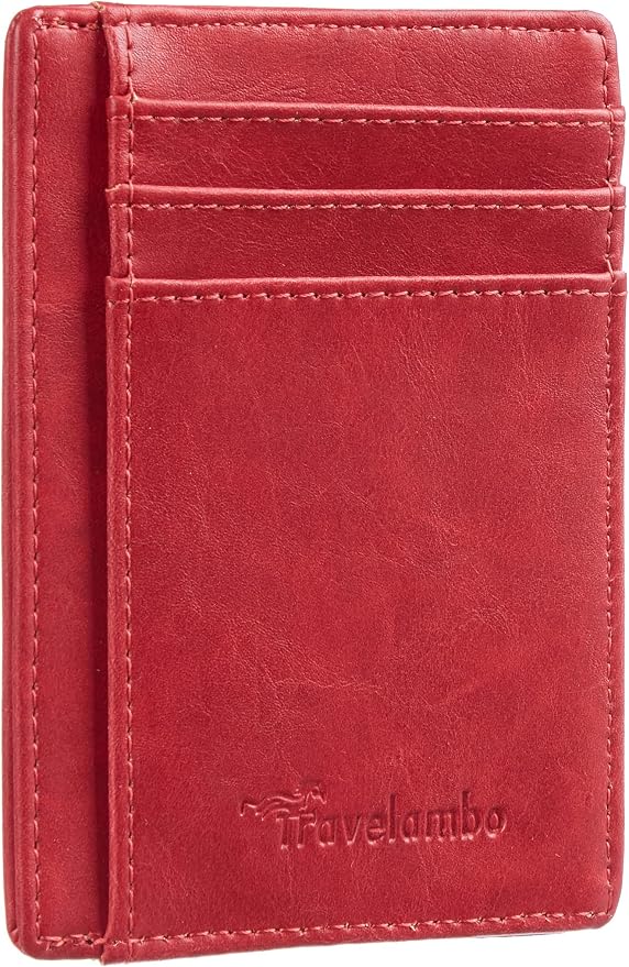 Travelambo Slim Wallet Front Pocket Minimalist Leather RFID Blocking Medium Size by Travelambo