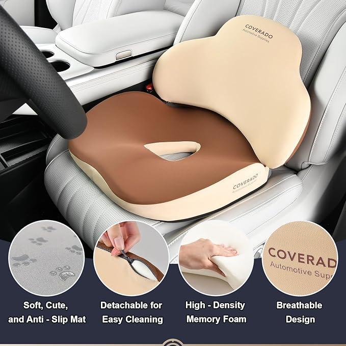 Coverado Seat Cushion and Lumbar Support Pillow for Car Office Chair, Ergonomic Memory Foam Desk Chair Cushion Back Support Pillow, Sciatica & Back & Tailbone Pain Relief Cushion-Beige-DeskLoop Office
