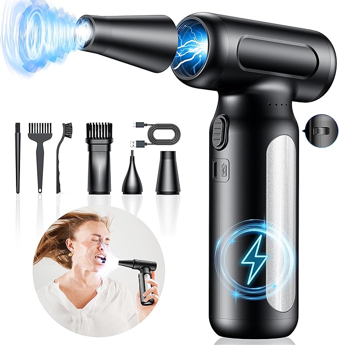 Electric Compressed Air Duster - 32,0000 RPM Rechargeable Cordless Air Blower for PC, Computer Keyboard Cleaning Kit - Mini Battery Powered Air Duster for Electronics, Car, Home - Replaces Air Cans-DeskLoop Office
