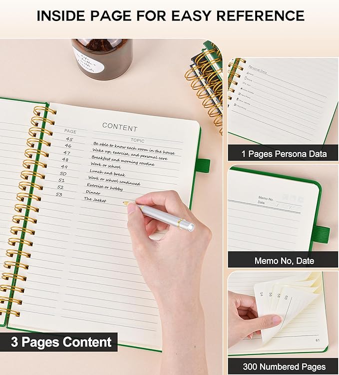 Large Spiral Notebook Journal for Women Men - 300 Numbered Lined Pages, College Ruled,B5 Hardcover Spiral Bound Notebook for School, Work, Note Taking, Writing, Leather Spiral Journal 7"x10"-DeskLoop Office