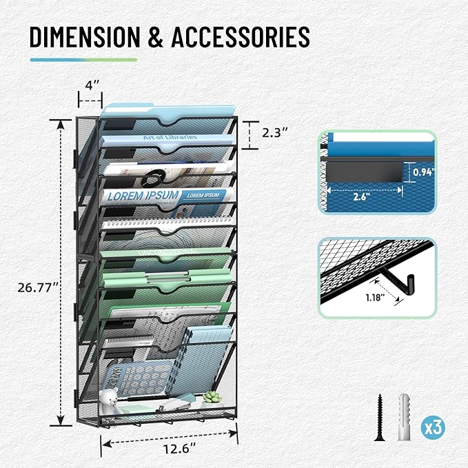 SUPEASY Wall File Organizer, 10 Tier Hanging File Organizer - Image 7