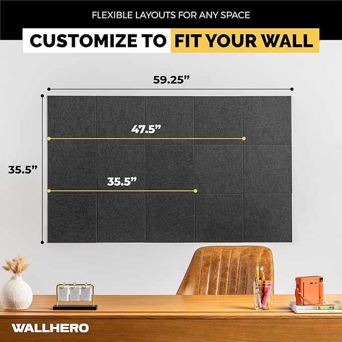 Cork Boards for Office, Dart Board Wall Protector, 59"x36" | 15 Pack | Black Bulletin Board, Cork Board, Cork Board Squares, Homasote Board, Bulletin Board Tiles (Gray Black)-DeskLoop Office