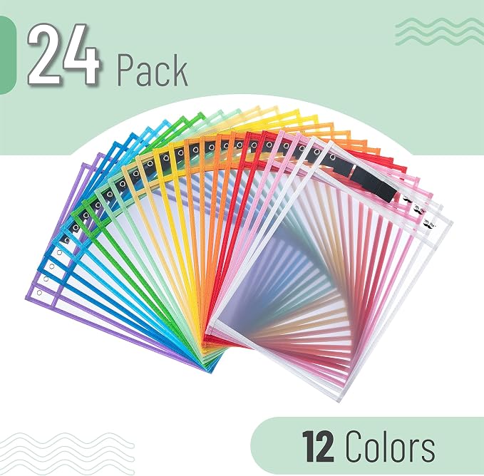 Mr. Pen- Reusable Dry Erase Pocket Sleeves, 24 Pack, Colorful | Clear Plastic - Image 2