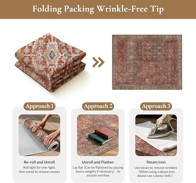 GENIMO 9x12 Area Rugs for Living Room, Machine Washable Non Slip Vintage Rugs - Image 9